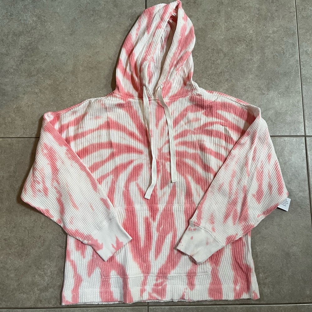 Style & Co Tie-Dyed Waffle Hoodie Sweatshirt Lightweight Size M Bella Pink